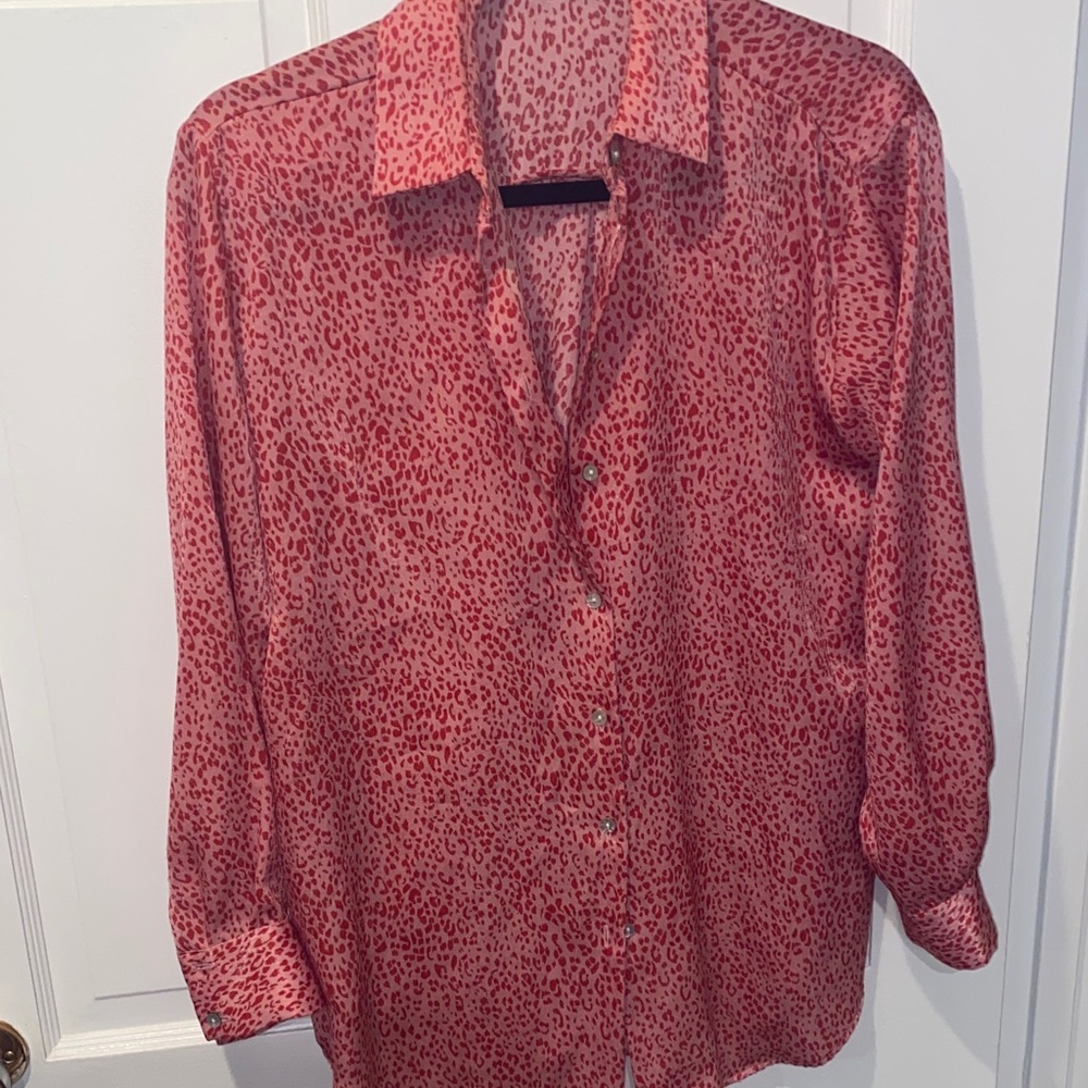 Zara Red Leopard Print Button-Up Blouse